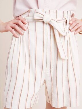 by Anthropologie Edisto Linen High-Waist Paperbag 4.5in Inseam Stripe Shorts 2